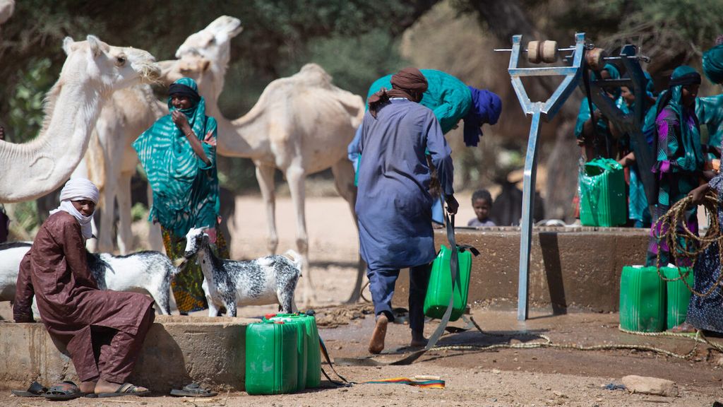Des éleveurs de Dagaba au Niger viennent puiser de l'eau au puits pour leurs bêtes