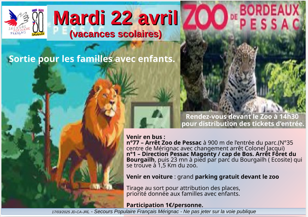 Visite zoo Pessac mardi 22 avril 2025