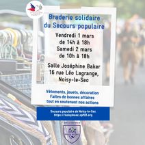 Affiche annonçant la braderie solidaire des 1 et 2 mars à Noisy-le-Sec