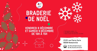 Affiche annonçant la braderie de Noël du Secours populaire de Seine-Saint-Denis les 8 et 9 décembre.