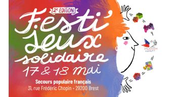 Visuel du Festi'jeux solidaire au Secours populaire de Brest, les 17 et 18 mai 2025.