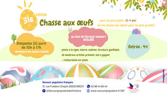Visuel de la chasse aux œufs du dimanche 20 avril 2025 organisée par le Secours populaire de Brest.