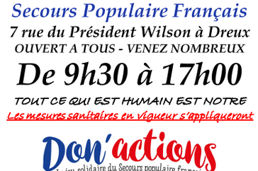 affiche porte ouverte du Secours populaire 10 février 2024 de 9h30 à 17h00 au 7 rue du Président Wilson à Dreux