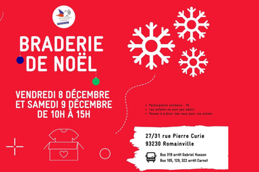 Affiche annonçant la braderie de Noël du Secours populaire de Seine-Saint-Denis les 8 et 9 décembre.